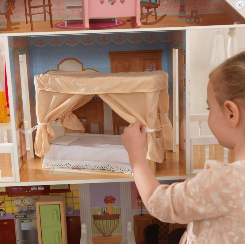 4 Ft Wooden Dollhouse with Porch Swing Classic Miniature House Pretend Play