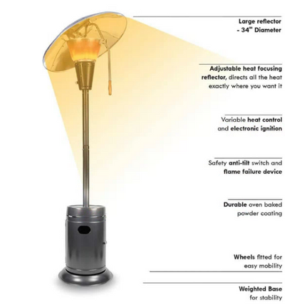 Patio Propane Heater, Portable Outdoor Heater Slate Heat-Focusing 38,200 BTU
