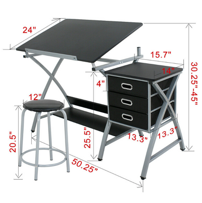 Drafting Study Table Adjustable Design Drawing Desk Board Storage Arts and Crafts Workstation