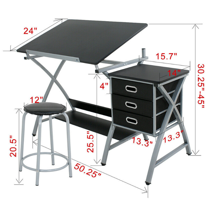 Drafting Study Table Adjustable Design Drawing Desk Board Storage Arts and Crafts Workstation