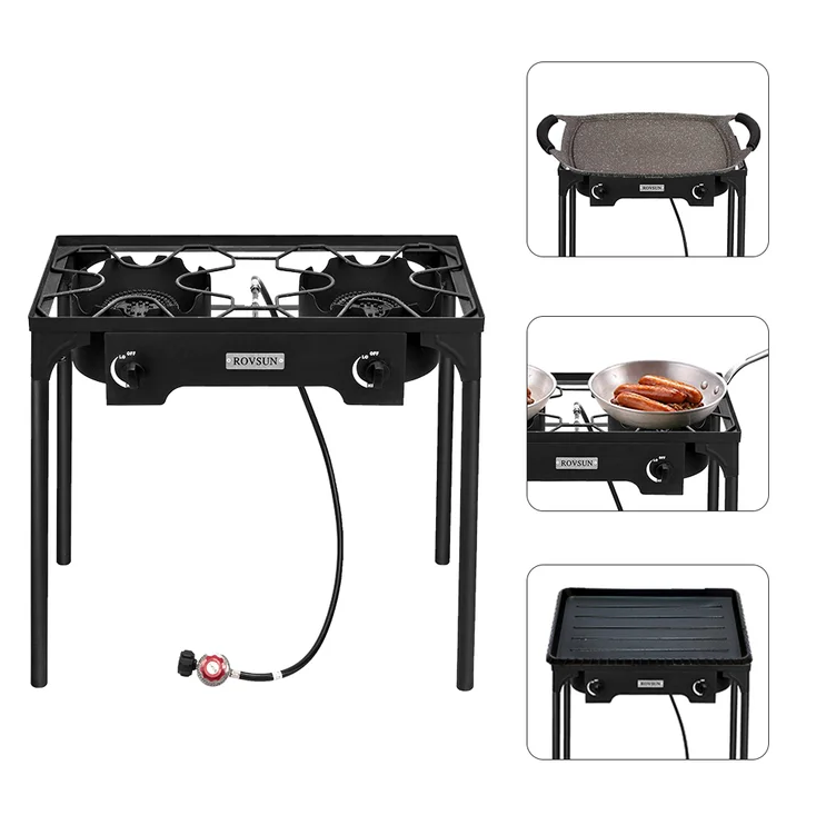 2-Burner High Pressure Propane Gas Outdoor Stove, Portable Camping Stove