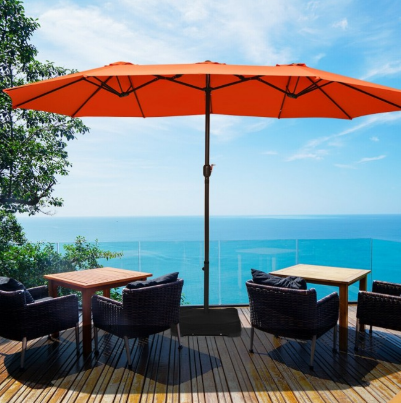 15 Ft Extra Large Patio Double Sided Umbrella with Crank and Base