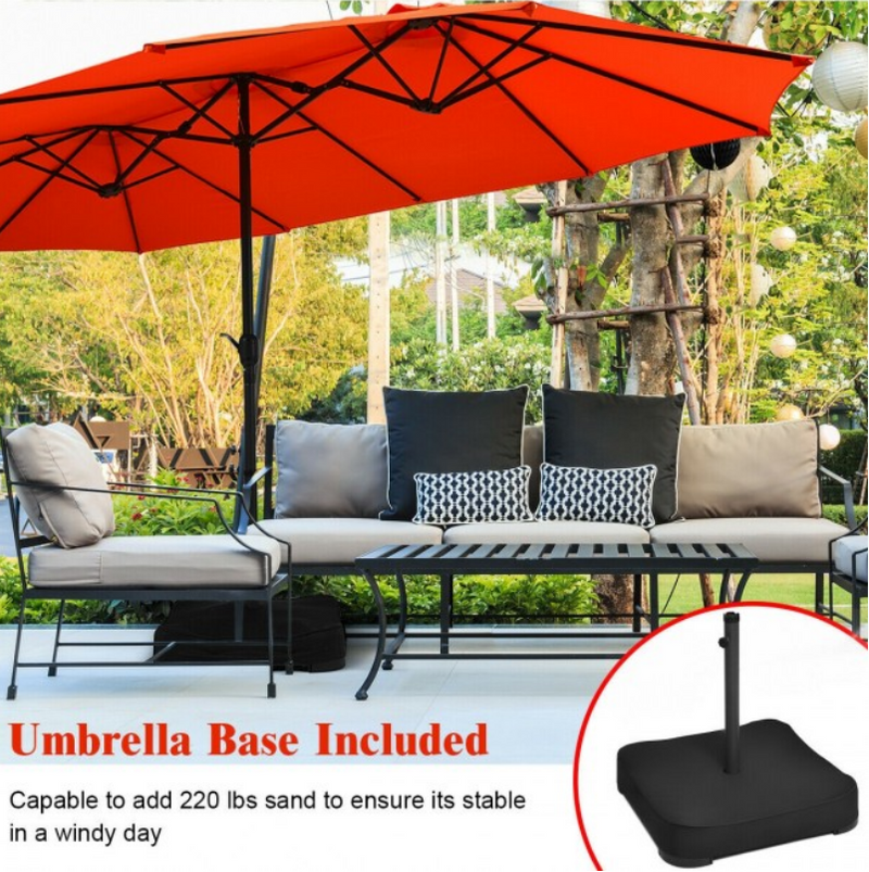 15 Ft Extra Large Patio Double Sided Umbrella with Crank and Base