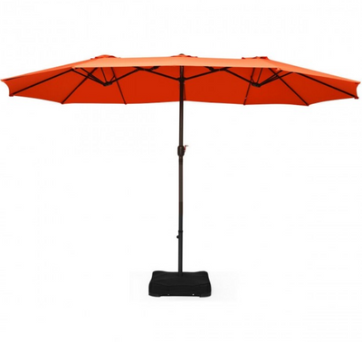 15 Ft Extra Large Patio Double Sided Umbrella with Crank and Base