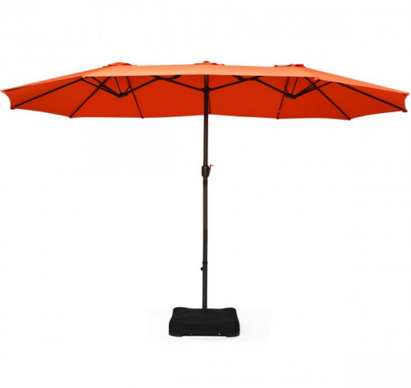 15 Ft Extra Large Patio Double Sided Umbrella with Crank and Base