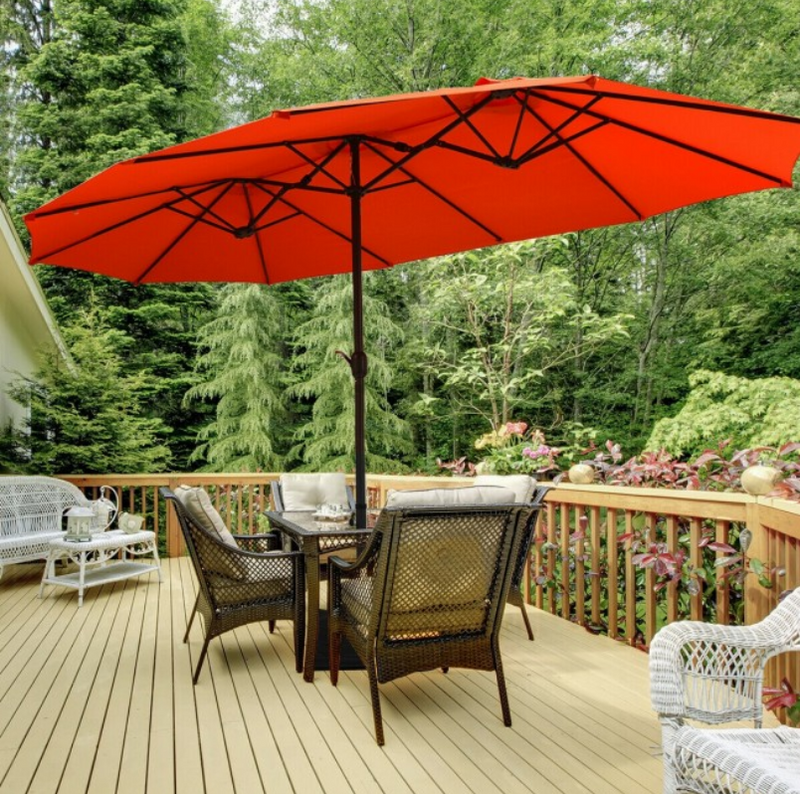 15 Ft Extra Large Patio Double Sided Umbrella with Crank and Base