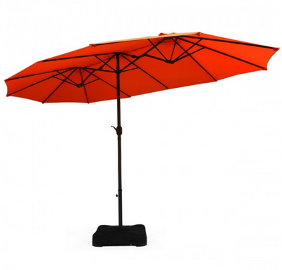 15 Ft Extra Large Patio Double Sided Umbrella with Crank and Base