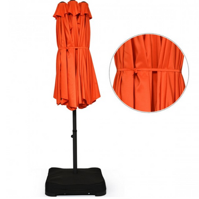 15 Ft Extra Large Patio Double Sided Umbrella with Crank and Base