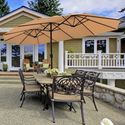 15 Ft Extra Large Patio Double Sided Umbrella with Crank and Base