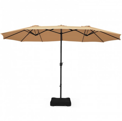 15 Ft Extra Large Patio Double Sided Umbrella with Crank and Base