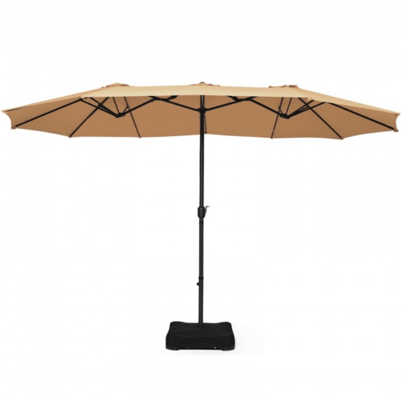15 Ft Extra Large Patio Double Sided Umbrella with Crank and Base