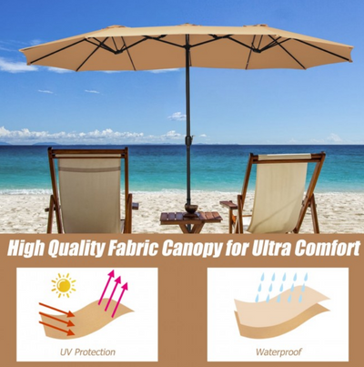 15 Ft Extra Large Patio Double Sided Umbrella with Crank and Base
