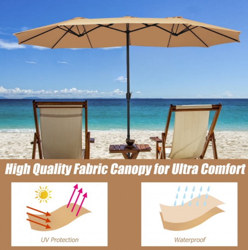 15 Ft Extra Large Patio Double Sided Umbrella with Crank and Base