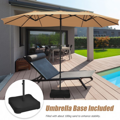 15 Ft Extra Large Patio Double Sided Umbrella with Crank and Base