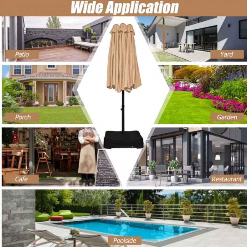 15 Ft Extra Large Patio Double Sided Umbrella with Crank and Base