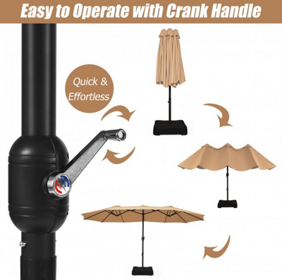 15 Ft Extra Large Patio Double Sided Umbrella with Crank and Base