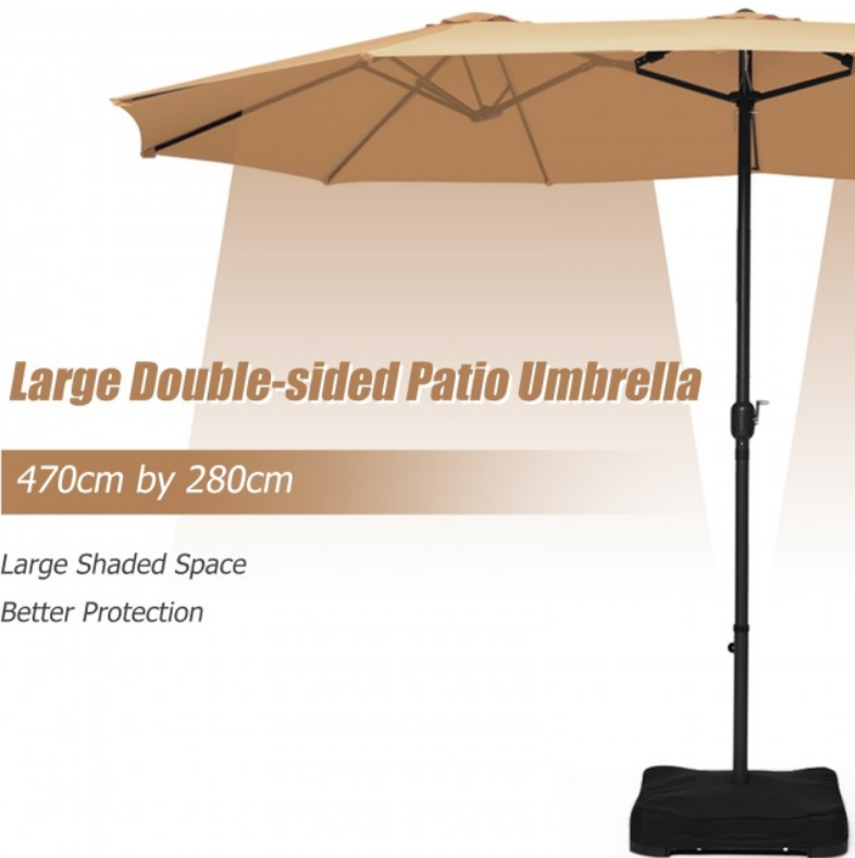 15 Ft Extra Large Patio Double Sided Umbrella with Crank and Base