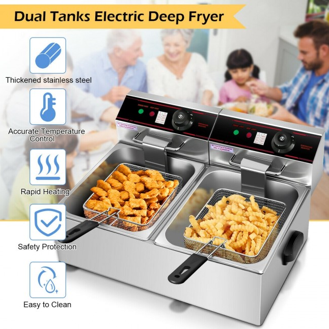 3400W Dual Tank Electric Countertop Deep Fryer Commercial Home Fryer