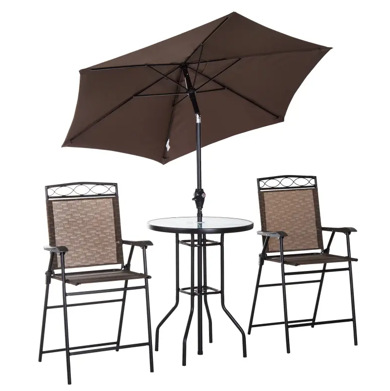 4 Piece Folding Outdoor Patio Pub Dining Table and Chairs Set with 6&