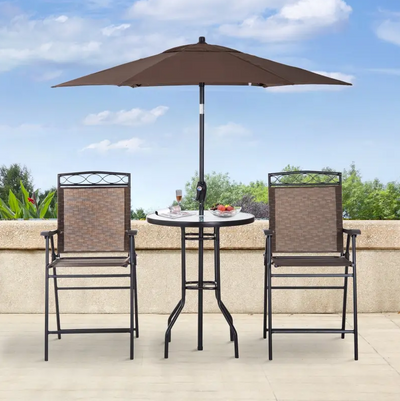 4 Piece Folding Outdoor Patio Pub Dining Table and Chairs Set with 6' Adjustable Tilt Umbrella
