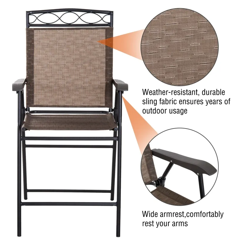 4 Piece Folding Outdoor Patio Pub Dining Table and Chairs Set with 6&
