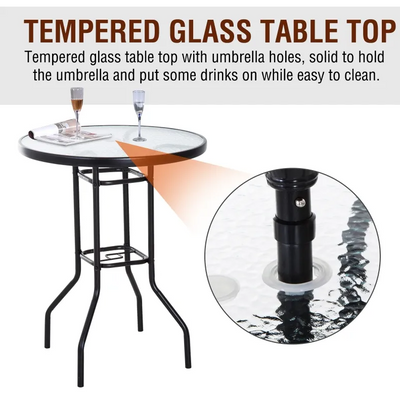 4 Piece Folding Outdoor Patio Pub Dining Table and Chairs Set with 6' Adjustable Tilt Umbrella