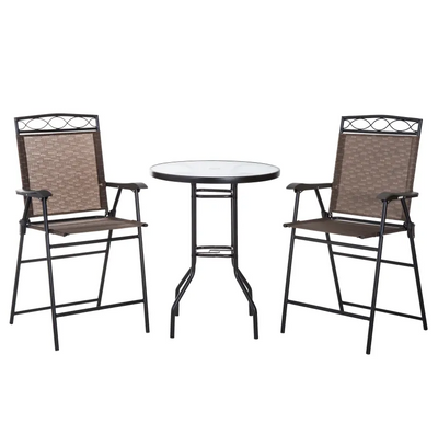 4 Piece Folding Outdoor Patio Pub Dining Table and Chairs Set with 6' Adjustable Tilt Umbrella