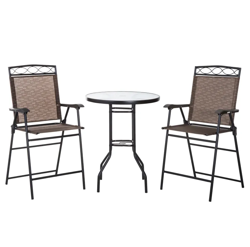 4 Piece Folding Outdoor Patio Pub Dining Table and Chairs Set with 6&