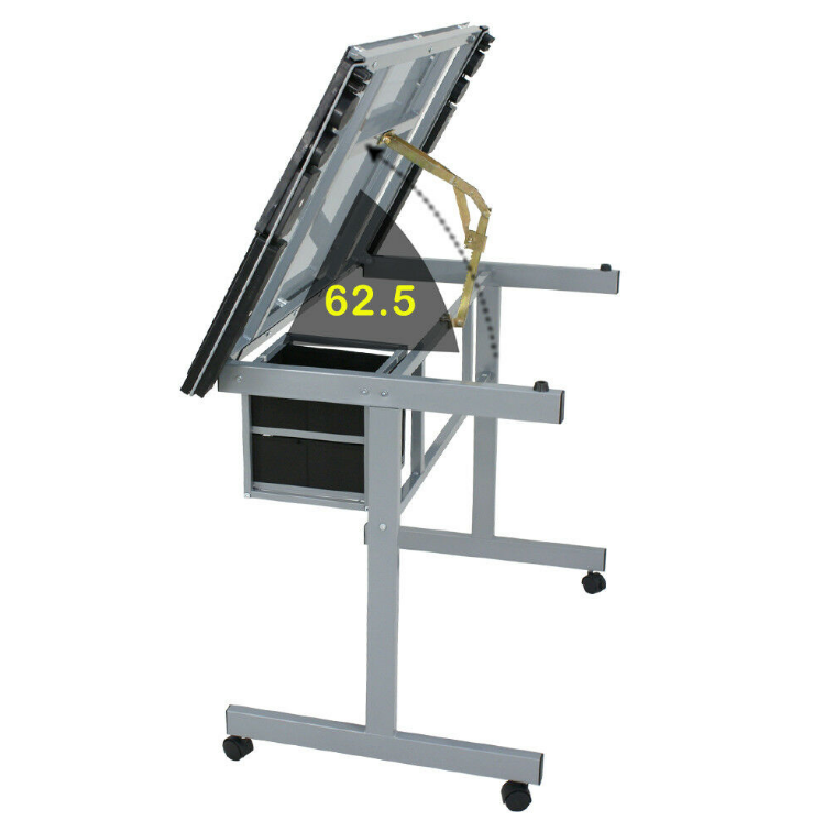 Adjustable Rolling Drawing Drafting Desk Table Tempered Glass Arts and Crafts Workstation