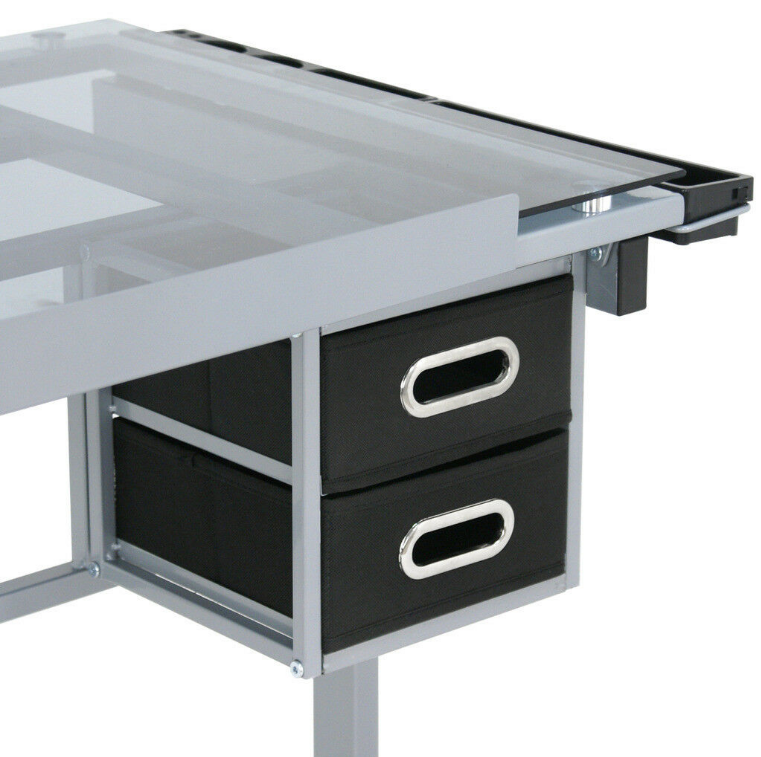 Adjustable Rolling Drawing Drafting Desk Table Tempered Glass Arts and Crafts Workstation