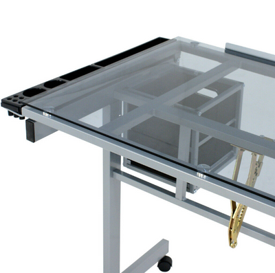 Adjustable Rolling Drawing Drafting Desk Table Tempered Glass Arts and Crafts Workstation