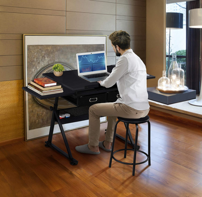 Drawing Drafting Table Artist Desk Tilting Tabletop Arts and Crafts Sketching Workstation with Storage Drawers and Stool