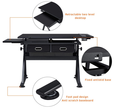Drawing Drafting Table Artist Desk Tilting Tabletop Arts and Crafts Sketching Workstation with Storage Drawers and Stool