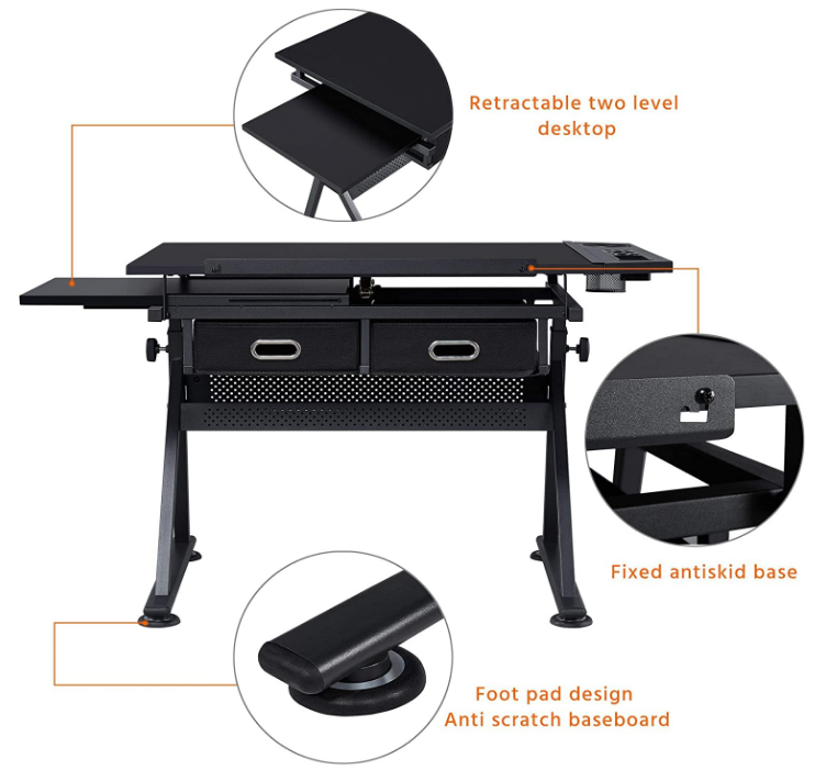 Drawing Drafting Table Artist Desk Tilting Tabletop Arts and Crafts Sketching Workstation with Storage Drawers and Stool