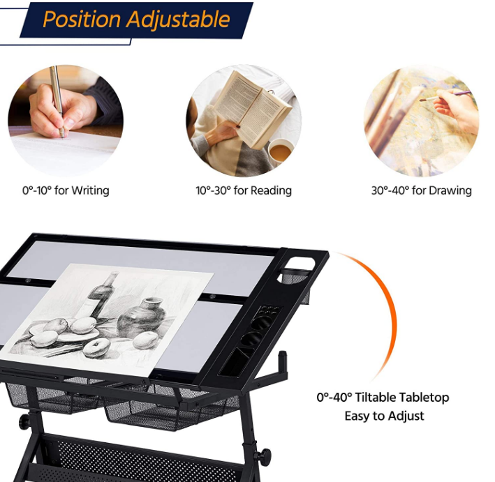 Drawing Drafting Table Artist Desk Tilting Tabletop Arts and Crafts Sketching Workstation with Storage Drawers and Stool