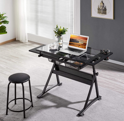 Drawing Drafting Table Artist Desk Tilting Tabletop Arts and Crafts Sketching Workstation with Storage Drawers and Stool