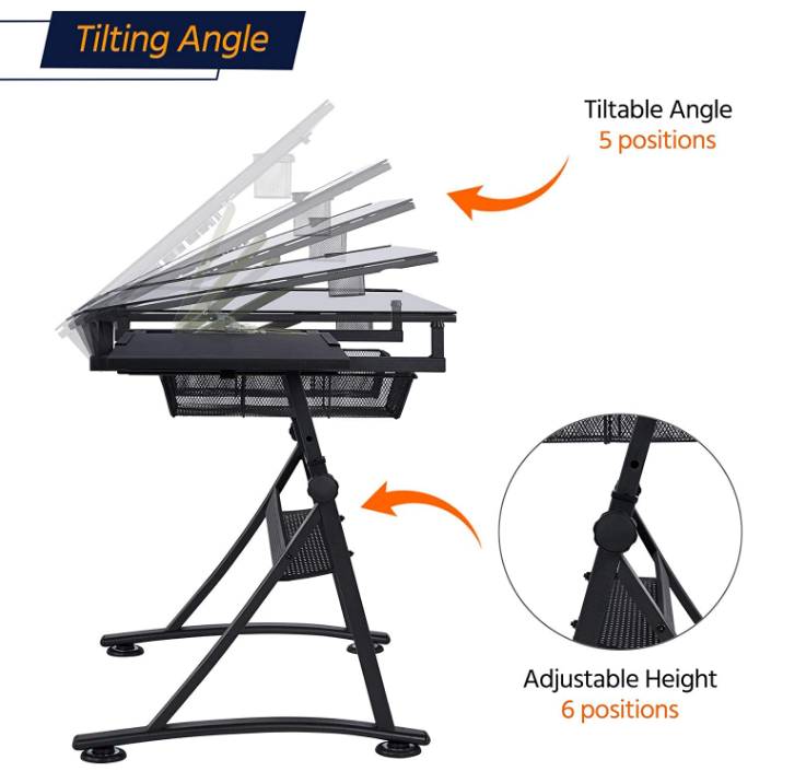 Drawing Drafting Table Artist Desk Tilting Tabletop Arts and Crafts Sketching Workstation with Storage Drawers and Stool