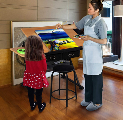 Drawing Drafting Table Artist Desk Tilting Tabletop Arts and Crafts Sketching Workstation with Storage Drawers and Stool