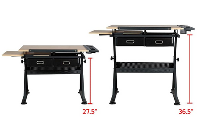 Drawing Drafting Table Artist Desk Tilting Tabletop Arts and Crafts Sketching Workstation with Storage Drawers and Stool