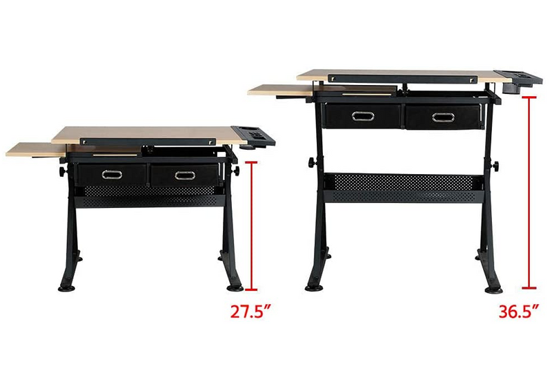 Drawing Drafting Table Artist Desk Tilting Tabletop Arts and Crafts Sketching Workstation with Storage Drawers and Stool