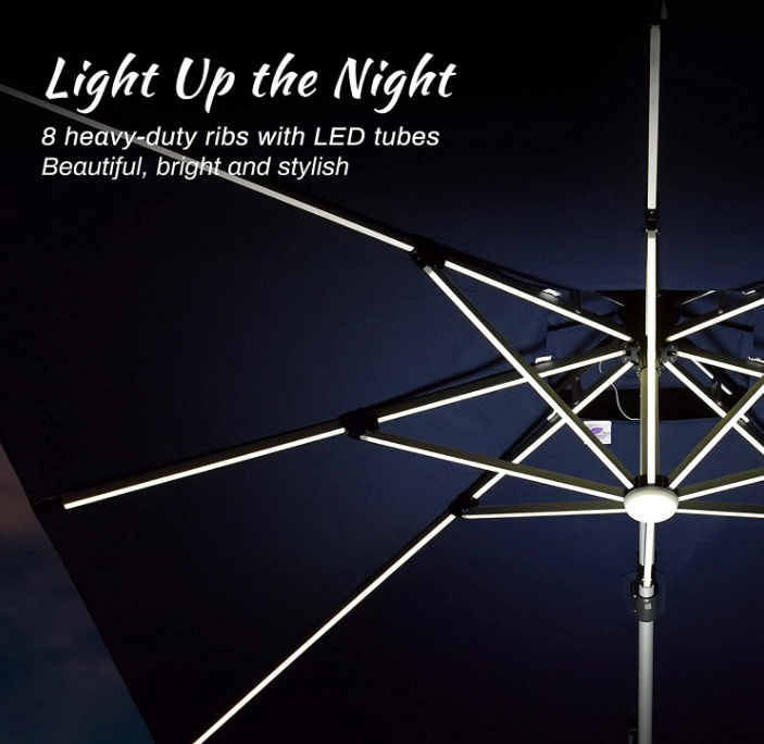 10x10 Ft Double Top Deluxe Solar Powered LED Square Patio Umbrella Offset Hanging Outdoor Market Garden Umbrella