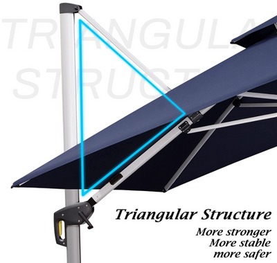 10x10 Ft Double Top Deluxe Solar Powered LED Square Patio Umbrella Offset Hanging Outdoor Market Garden Umbrella