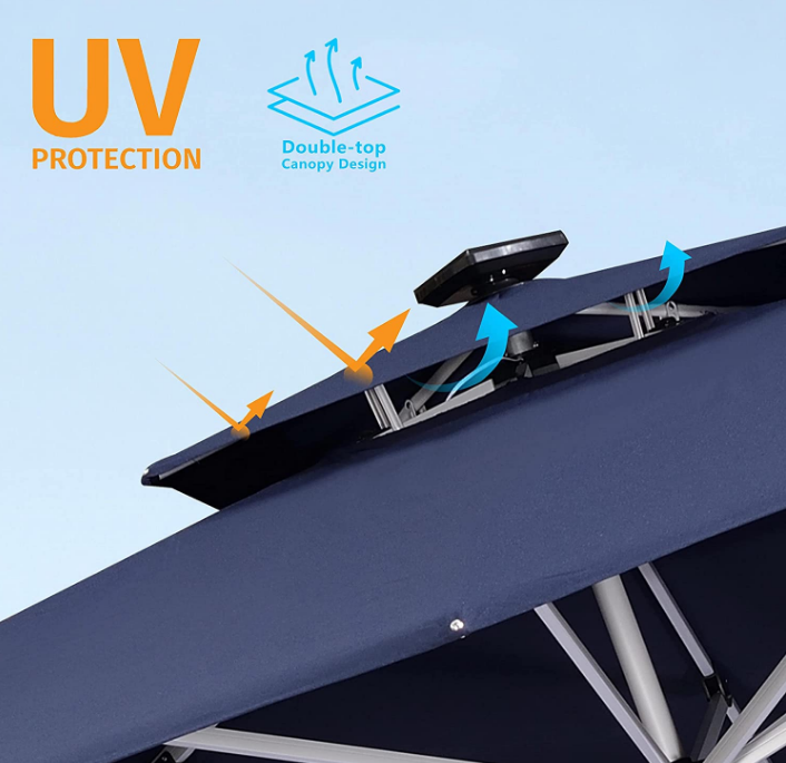10x10 Ft Double Top Deluxe Solar Powered LED Square Patio Umbrella Offset Hanging Outdoor Market Garden Umbrella