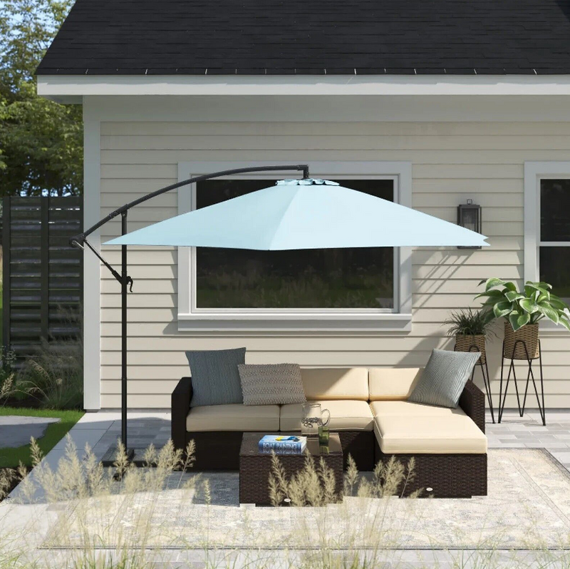 10 Ft Outdoor Deck Patio Umbrella Off set Tilt Cantilever Hanging Canopy