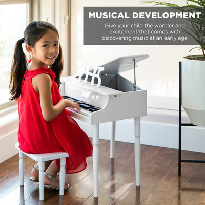 Kids Mini Wooden Grand Piano Keyboard with Piano Bench Music Rack Song Book and Stickers