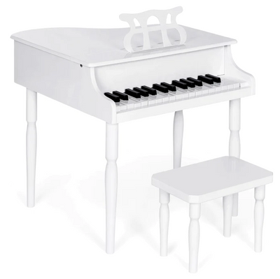 Kids Mini Wooden Grand Piano Keyboard with Piano Bench Music Rack Song Book and Stickers