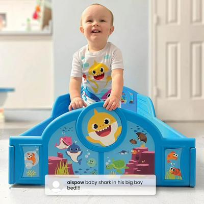 Baby Shark Plastic Sleep and Play Toddler Bed with Attached Guardrails
