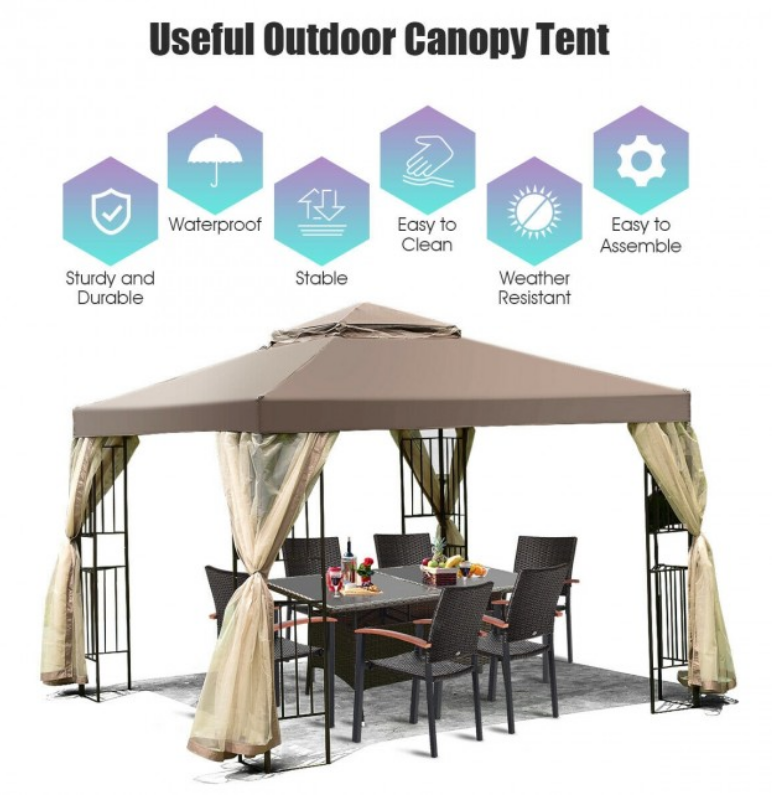 10x10 Ft Awning Patio Canopy Gazebo Tent Screw-free Structure