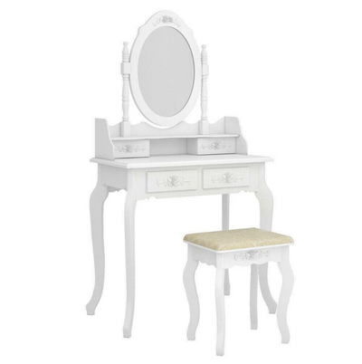 White Vanity Mirror Makeup Dressing Table Set with Stool