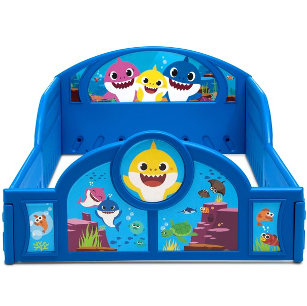 Baby Shark Plastic Sleep and Play Toddler Bed with Attached Guardrails